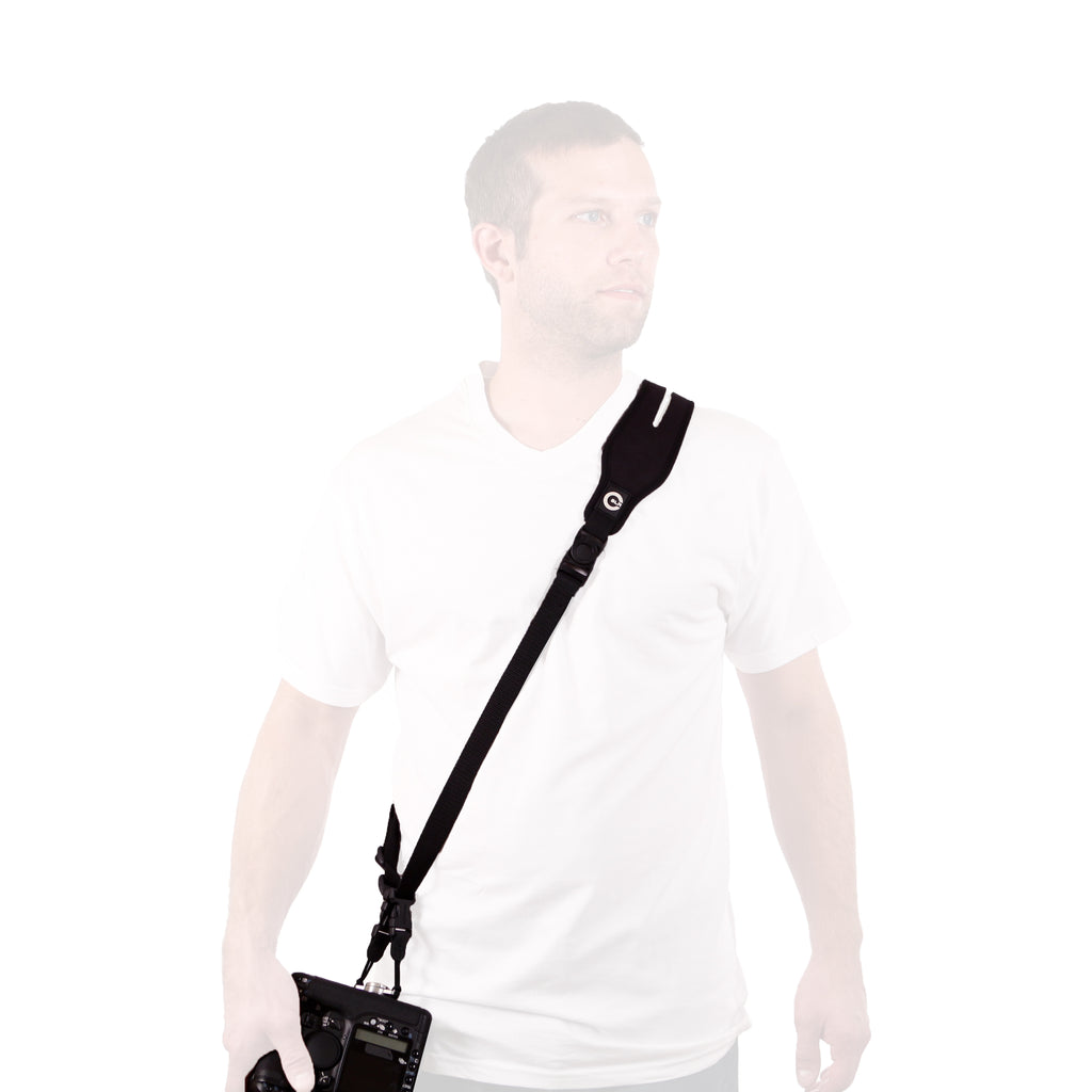Man wearing Glide One Strap System with DSLR camera