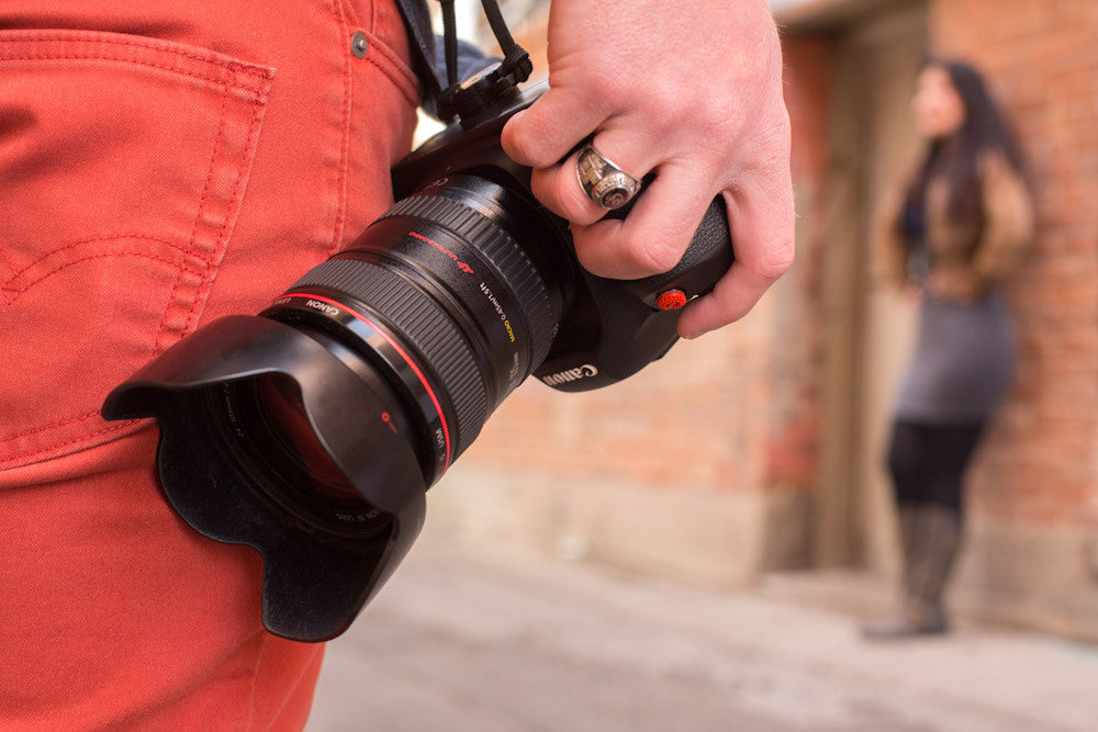 Closeup of photographer using ProDot on camera