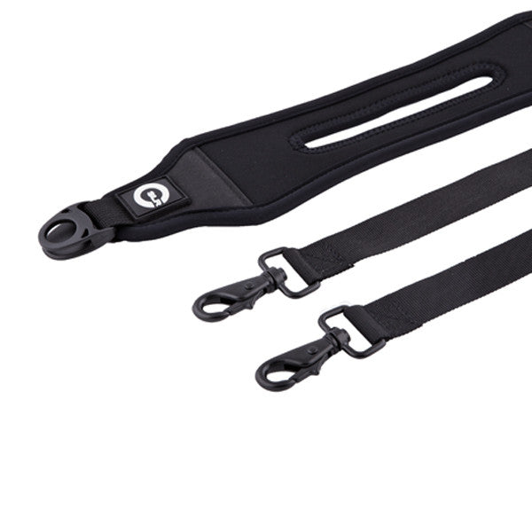 Closeup of laptop bag strap attachments