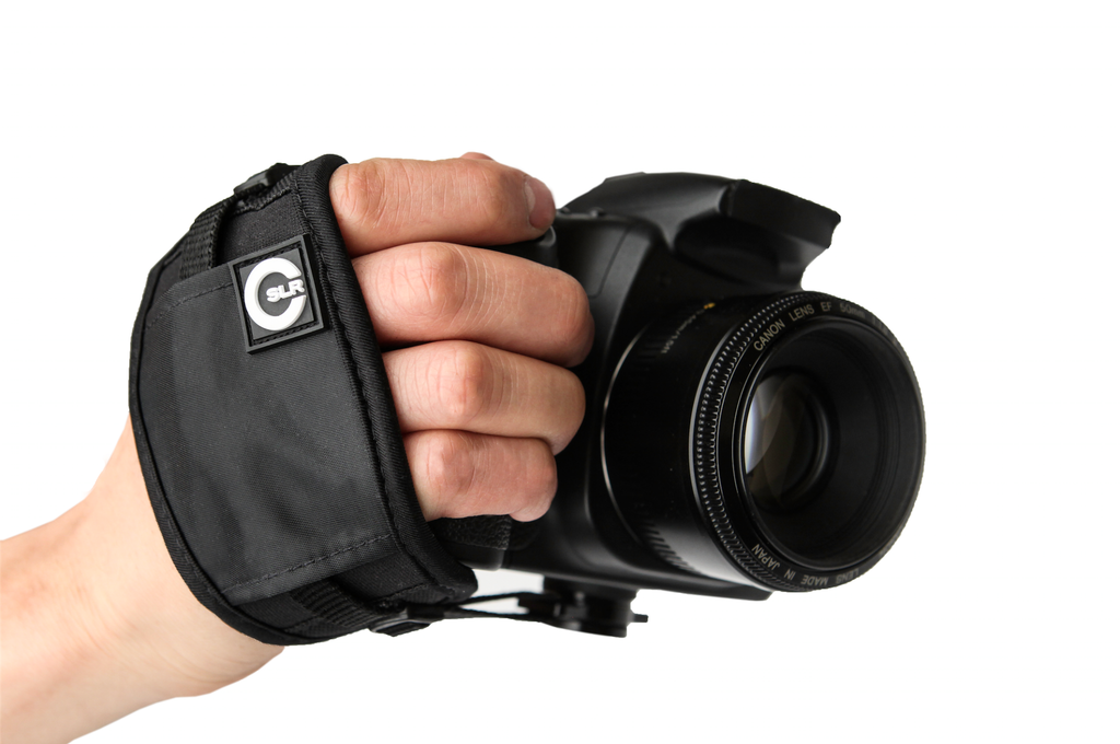 Camera Hand Strap being worn with DSLR camera